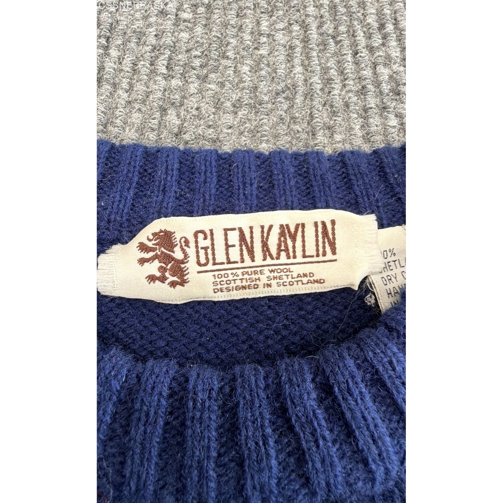 Vintage 90s Glen Kaylin Women's Navy Shetland Wool Crewneck Sweater Sz S - Picture 2 of 7